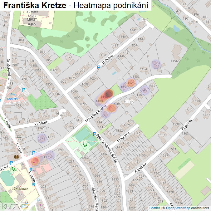 Mapa Františka Kretze - Firmy v ulici.