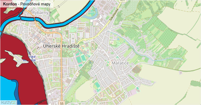 Kordon - záplavové mapy stoleté vody