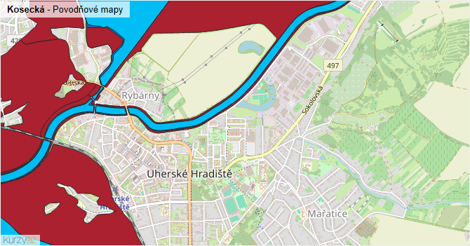 Kosecká - záplavové mapy stoleté vody