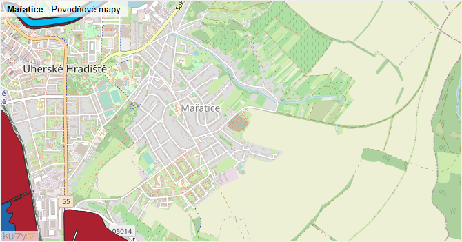 Mařatice - záplavové mapy stoleté vody