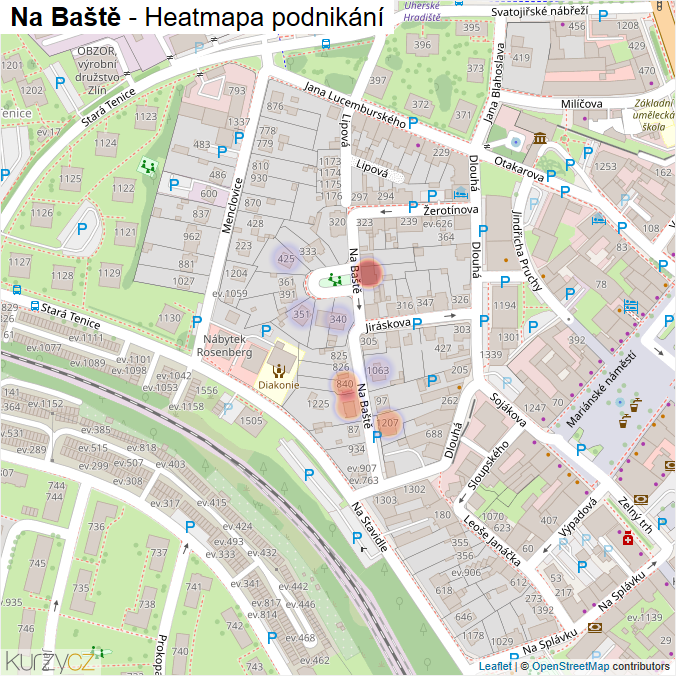 Mapa Na Baště - Firmy v ulici.
