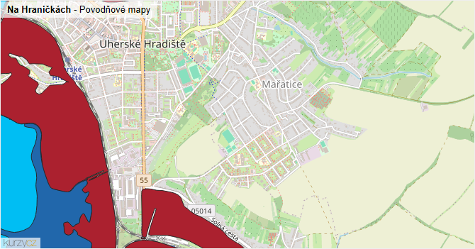 Na Hraničkách - záplavové mapy stoleté vody