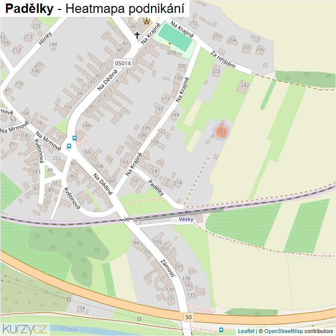 Mapa Padělky - Firmy v ulici.