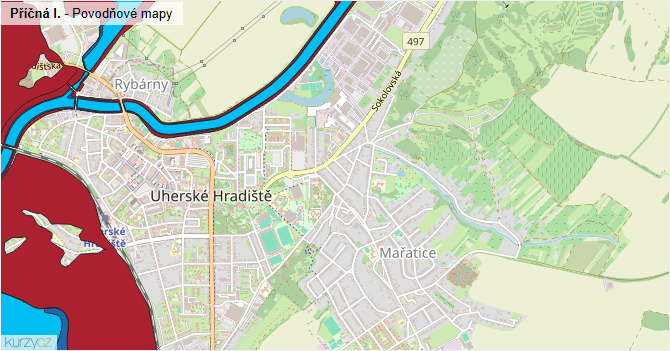 Příčná I. - záplavové mapy stoleté vody
