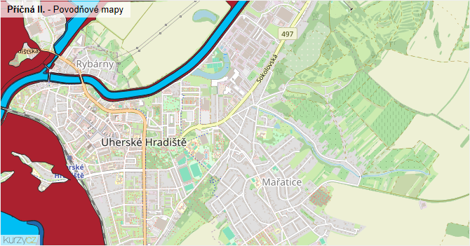 Příčná II. - záplavové mapy stoleté vody
