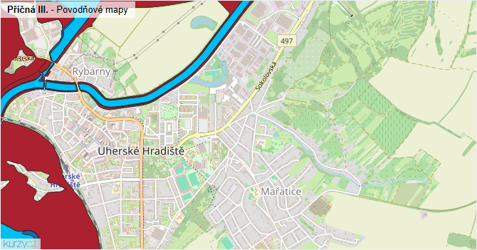 Příčná III. - záplavové mapy stoleté vody