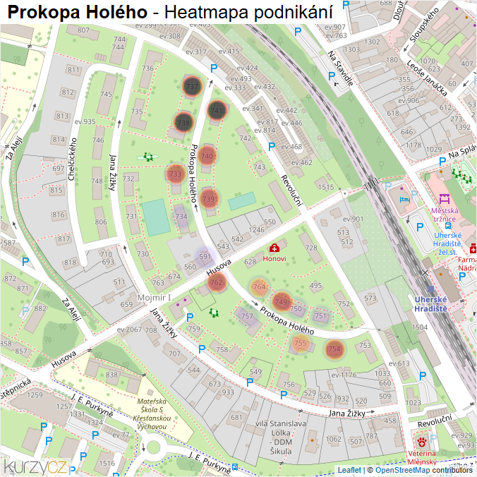 Mapa Prokopa Holého - Firmy v ulici.