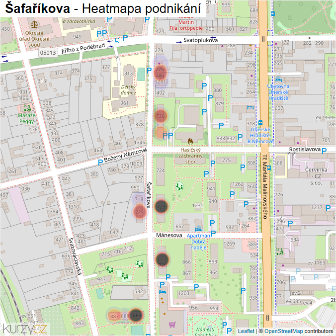 Mapa Šafaříkova - Firmy v ulici.