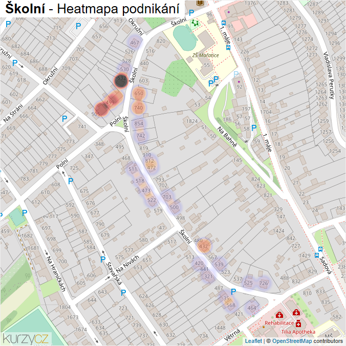 Mapa Školní - Firmy v ulici.