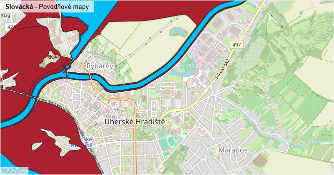 Slovácká - záplavové mapy stoleté vody