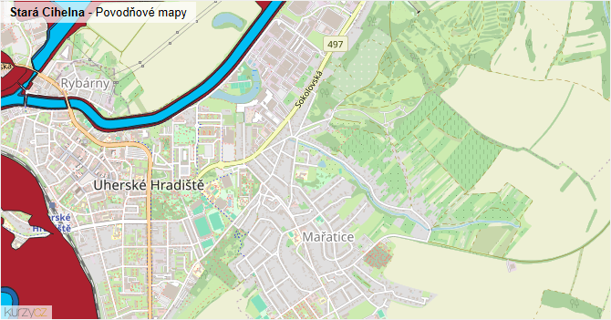 Stará Cihelna - záplavové mapy stoleté vody