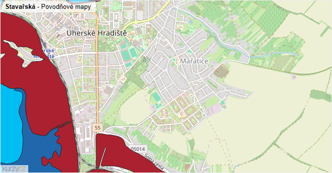 Stavařská - záplavové mapy stoleté vody