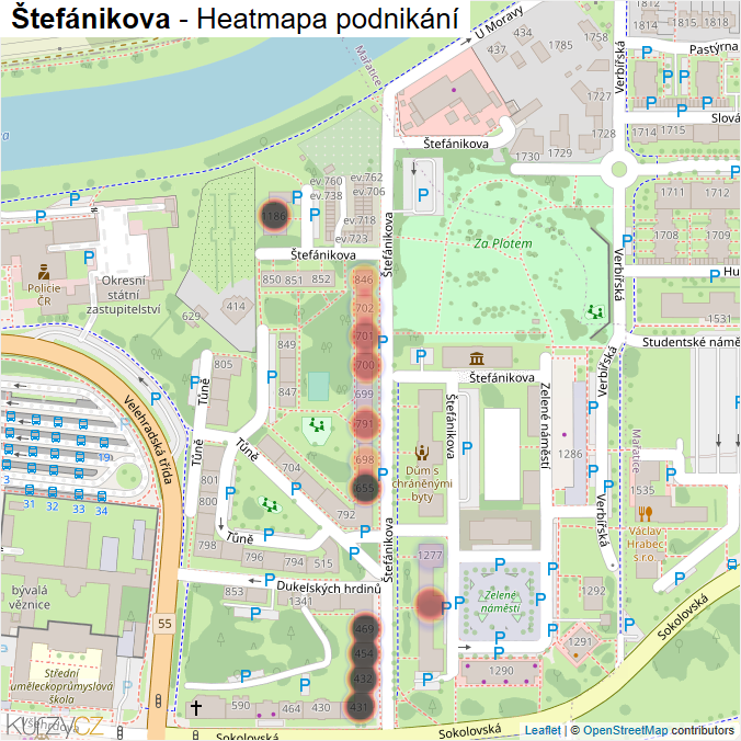 Mapa Štefánikova - Firmy v ulici.