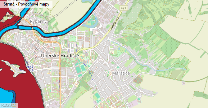 Strmá - záplavové mapy stoleté vody