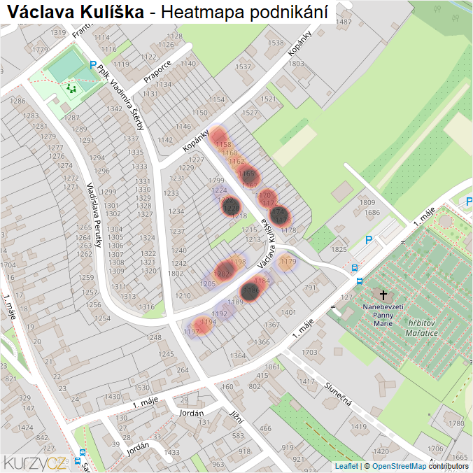 Mapa Václava Kulíška - Firmy v ulici.