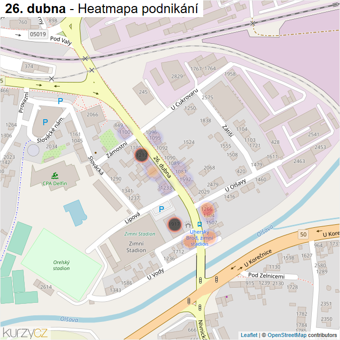 Mapa 26. dubna - Firmy v ulici.