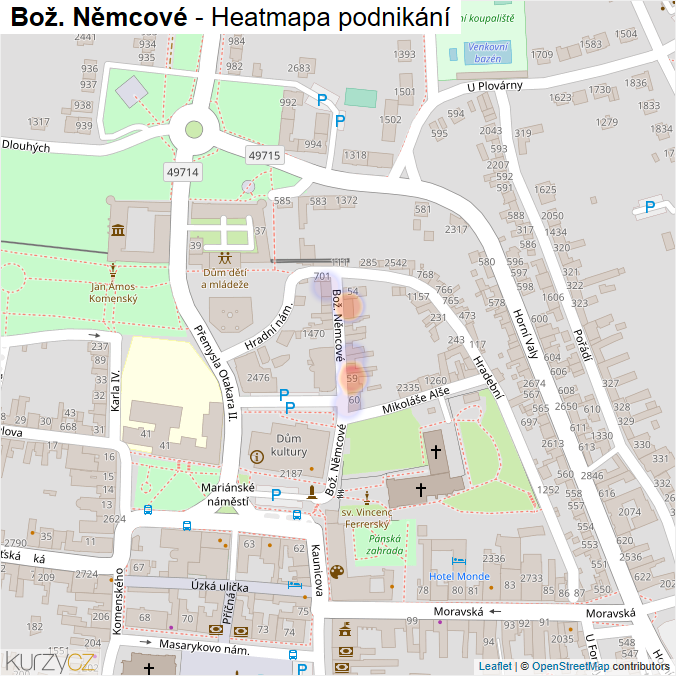 Mapa Bož. Němcové - Firmy v ulici.