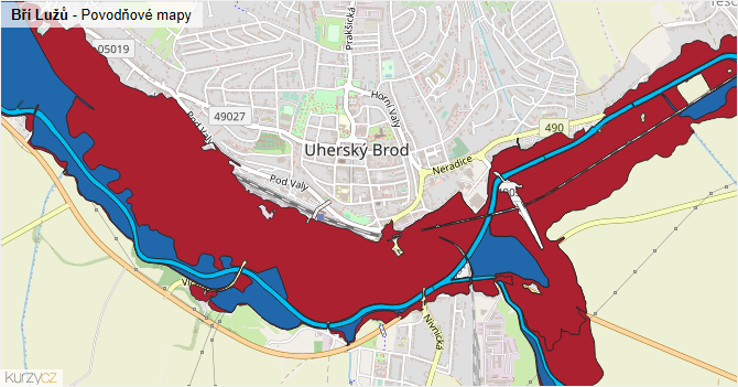Bří Lužů - záplavové mapy stoleté vody
