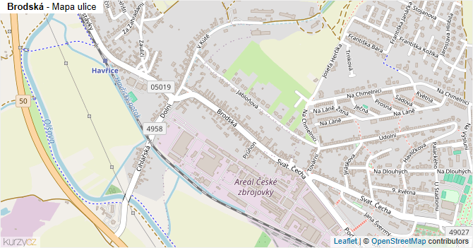 Brodská - mapa ulice