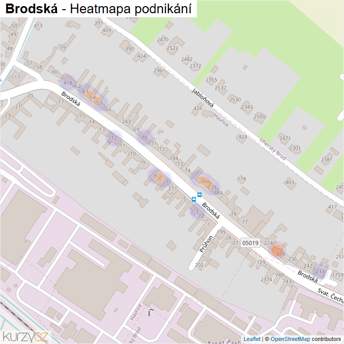 Mapa Brodská - Firmy v ulici.