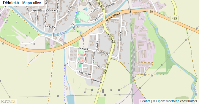 Dělnická - mapa ulice