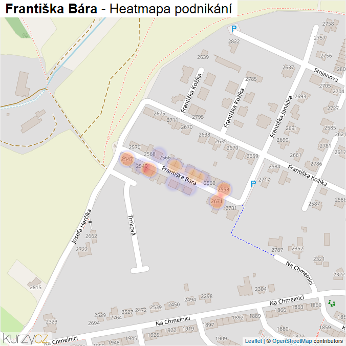 Mapa Františka Bára - Firmy v ulici.