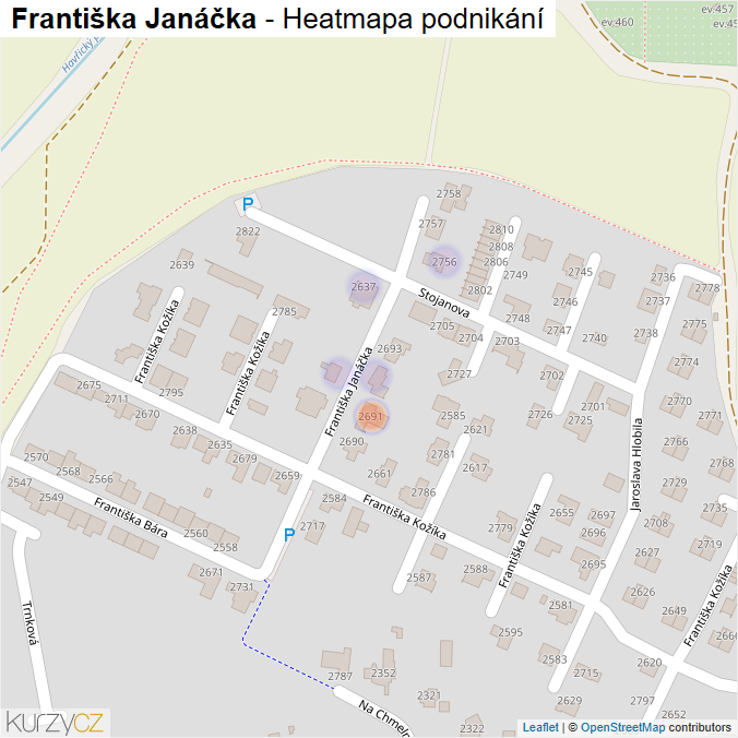 Mapa Františka Janáčka - Firmy v ulici.