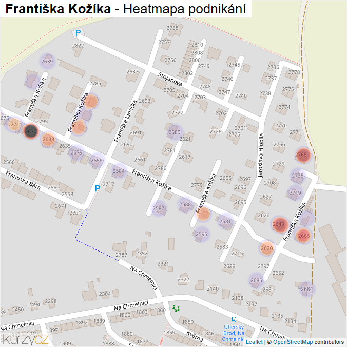 Mapa Františka Kožíka - Firmy v ulici.