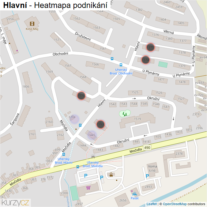 Mapa Hlavní - Firmy v ulici.