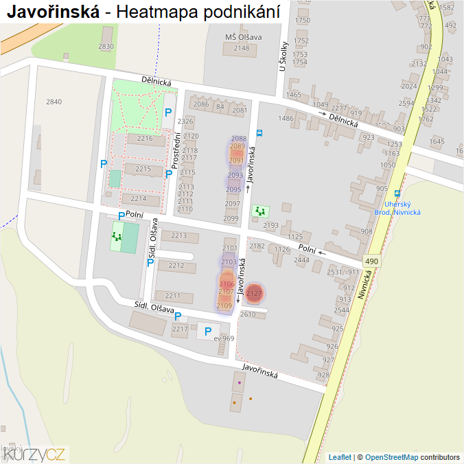 Mapa Javořinská - Firmy v ulici.