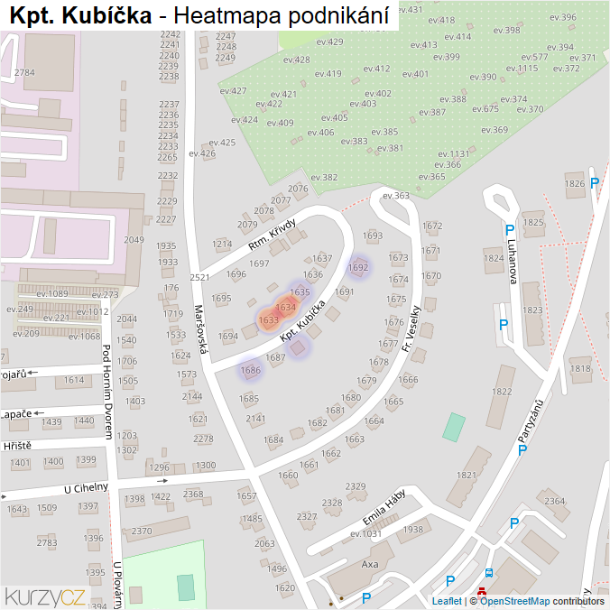 Mapa Kpt. Kubíčka - Firmy v ulici.