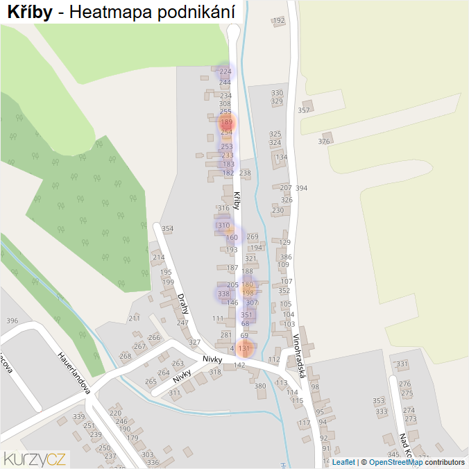 Mapa Kříby - Firmy v ulici.