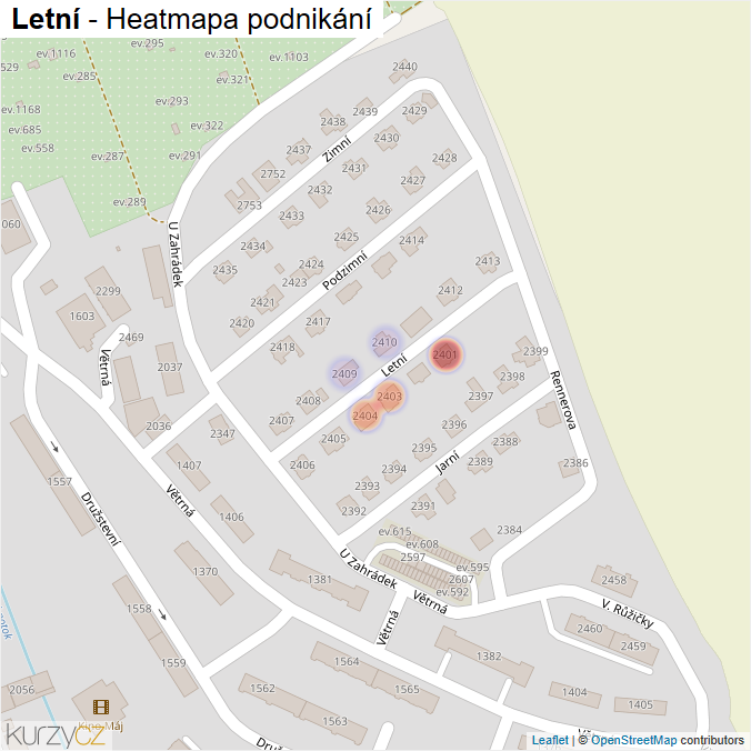 Mapa Letní - Firmy v ulici.