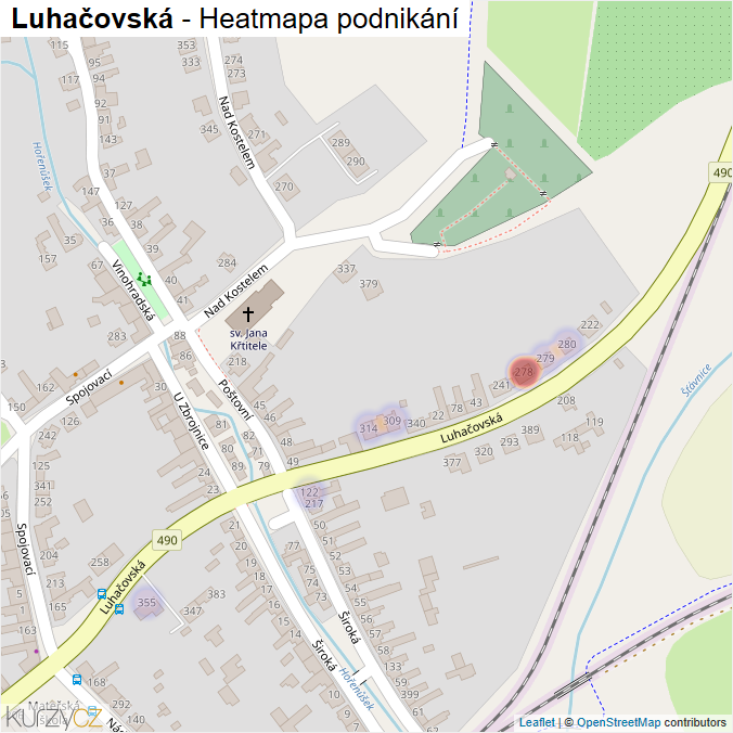 Mapa Luhačovská - Firmy v ulici.