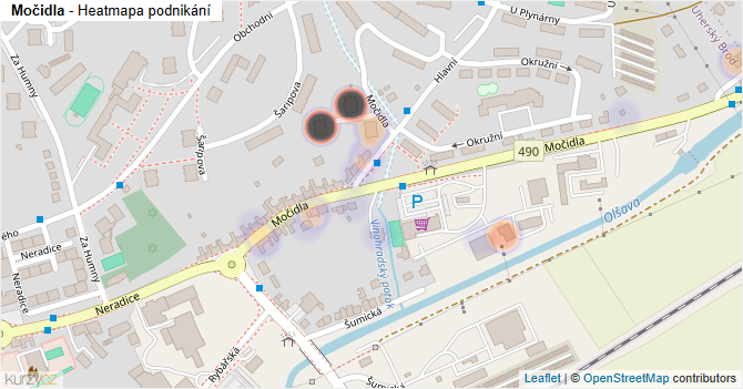 Močidla - mapa podnikání