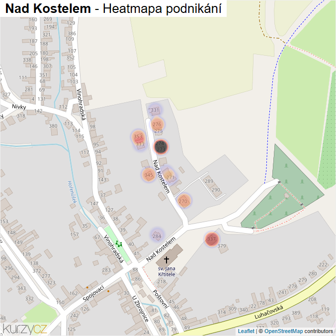 Mapa Nad Kostelem - Firmy v ulici.