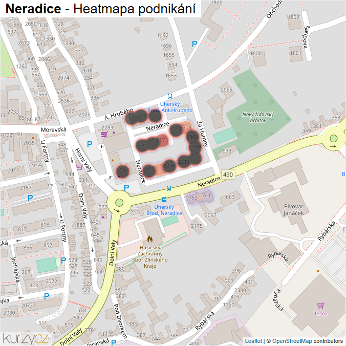 Mapa Neradice - Firmy v ulici.