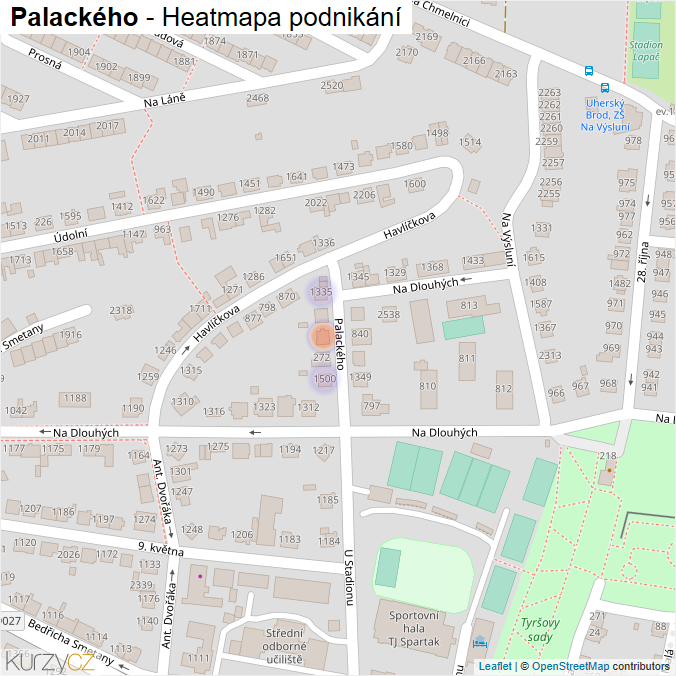 Mapa Palackého - Firmy v ulici.