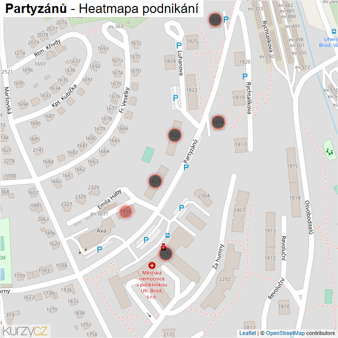Mapa Partyzánů - Firmy v ulici.