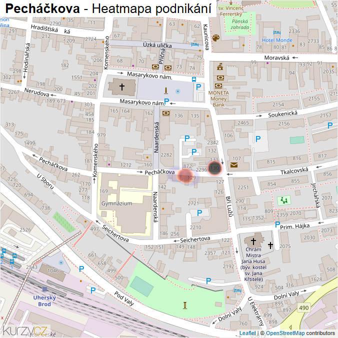Mapa Pecháčkova - Firmy v ulici.