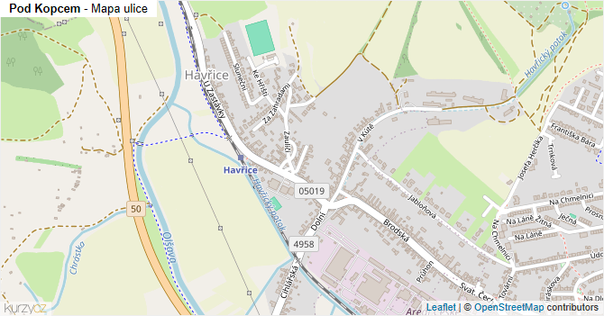 Pod Kopcem - mapa ulice