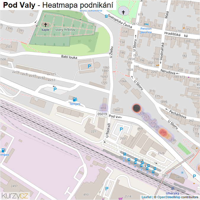 Mapa Pod Valy - Firmy v ulici.