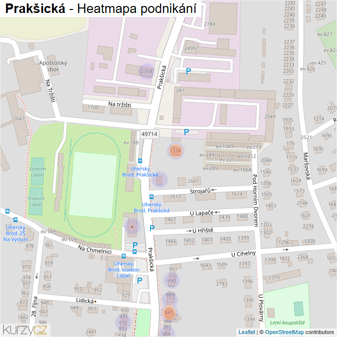 Mapa Prakšická - Firmy v ulici.