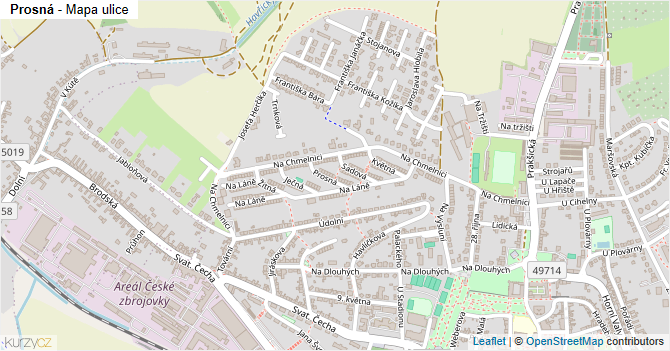 Prosná - mapa ulice