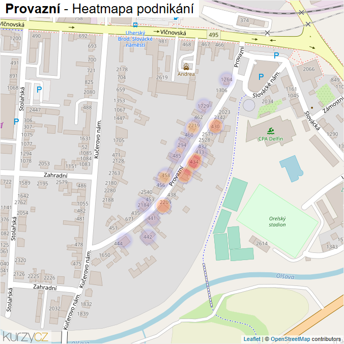 Mapa Provazní - Firmy v ulici.