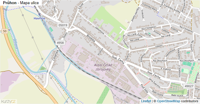 Průhon - mapa ulice
