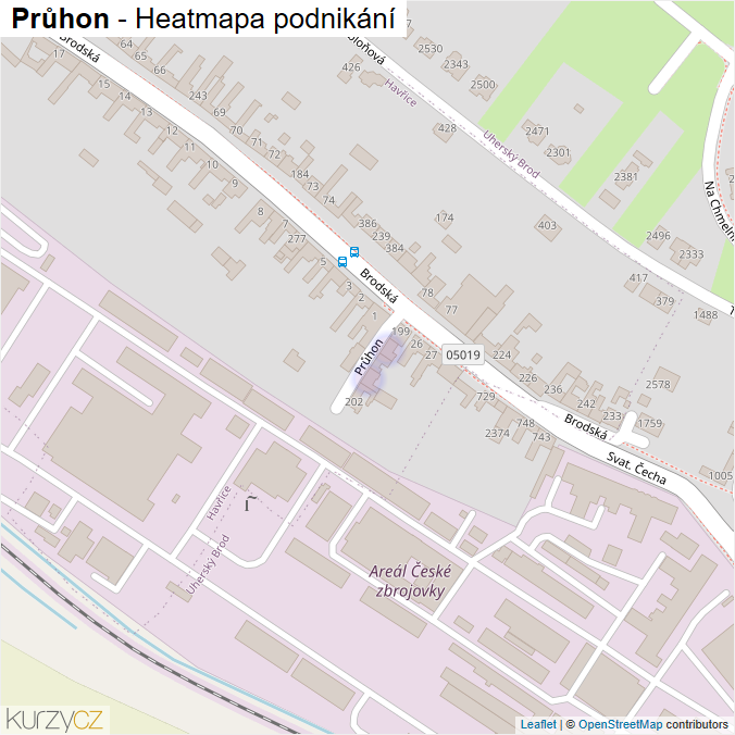 Mapa Průhon - Firmy v ulici.