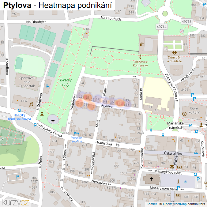 Mapa Ptylova - Firmy v ulici.