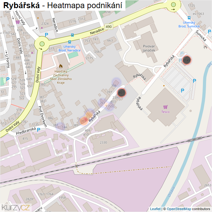 Mapa Rybářská - Firmy v ulici.