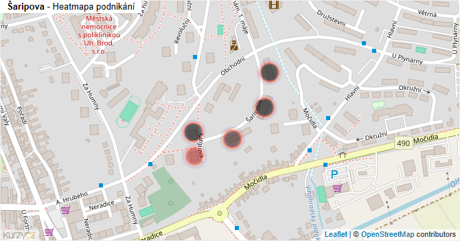 Šaripova - mapa podnikání